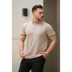 Erkek Düğmeli Yaka Waffle Kumaş Kısa Kollu Tişört - Bej - XL