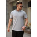 Erkek Düğmeli Yaka Waffle Kumaş Kısa Kollu Tişört - Gri - 2XL