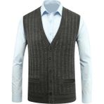 Erkek Düğmeli Yelek Cepli Desenli Çelik Örgü Klasik Kalıp - 5203L - 2XL - Antrasit