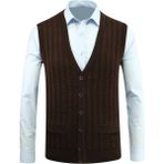 Erkek Düğmeli Yelek Cepli Desenli Çelik Örgü Klasik Kalıp - 5203L - 2XL - Kahverengi