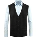 Erkek Düğmeli Yelek Cepli Desenli Çelik Örgü Klasik Kalıp - 5203L - 2XL - Siyah