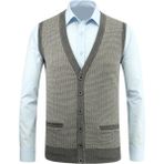 Erkek Düğmeli Yelek Cepli Desenli Çelik Örgü Klasik Kalıp - 5205L - 2XL - Gri