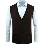 Erkek Düğmeli Yelek Cepli Desenli Çelik Örgü Klasik Kalıp - 5205L - 2XL - Siyah