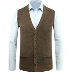 Erkek Düğmeli Yelek Cepli Desenli Çelik Örgü Klasik Kalıp - 5205L - 2XL - Vizon
