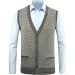 Erkek Düğmeli Yelek Cepli Desenli Çelik Örgü Klasik Kalıp - 5205L - XL - Gri