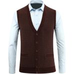 Erkek Düğmeli Yelek Cepli Desenli Çelik Örgü Klasik Kalıp - 5212L - 2XL - Bordo