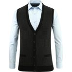 Erkek Düğmeli Yelek Cepli Desenli Çelik Örgü Klasik Kalıp - 5212L - 2XL - Siyah