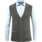 Erkek Düğmeli Yelek Cepli Desenli Çelik Örgü Klasik Kalıp - 5212L - XL - Gri