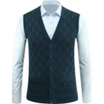 Erkek Düğmeli Yelek Cepli Kabarmalı Çelik Örgü Klasik Kalıp - 5215L - 2XL - Petrol