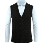 Erkek Düğmeli Yelek Cepli Kabarmalı Çelik Örgü Klasik Kalıp - 5215L - 2XL - Siyah