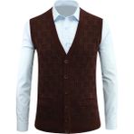 Erkek Düğmeli Yelek Cepli Kabarmalı Çelik Örgü Klasik Kalıp - 5215L - XL - Bordo