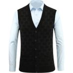 Erkek Düğmeli Yelek Cepli Kabarmalı Çelik Örgü Klasik Kalıp - 5215L - XL - Siyah