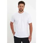Erkek Düz Penye Tişört Bisiklet Yaka Kısa Kol Regular Fit T-Shirt - Beyaz