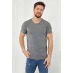Erkek Düz Slim Fit Likralı T-Shirt - Füme