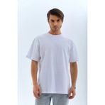 Erkek Düz Yazlık Kısa Kol Tişort Bisiklet Yaka Ovarsize T-Shirt - Beyaz - 2XL