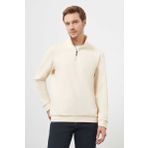 Erkek Ekru Fermuarlı Bato Yaka Sweat-Shirt
