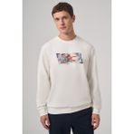 Erkek Ekru Trend Baskılı Bisiklet Yaka Sweatshirt