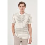 Erkek Ekru Trend Çizgili Dinamik Fit Polo Yaka T-Shirt