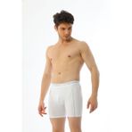 Erkek Elastanlı Biyeli Beyaz Uzun Boxer 855