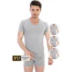 Erkek Elastanlı V Yaka Gri T-shirt 3'lü Ekonomik Paket 956