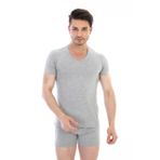 Erkek Elastanlı V Yaka Gri T-Shirt 956