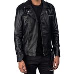 Erkek Elmas Kapitone Motosiklet Ceketi - Kuzu Derisi Motorcu Pedli Kış Dış Giyim - Moda Eskitme Motorcu Çoklu Tasarım ve Gölge Günlük Kıyafet - Hakiki Deri Ceket, Klasik BL Bisikletçi, M