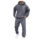 Erkek Eşofman Takımı 2 Parça Kıyafetler Büyük Beden Uzun Kollu Kapüşonlular ve Eşofman Altı Cepli Elastik Bel Spor Koşu Eşofman, Z02 Koyu Gri, 3XL