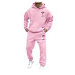 Erkek Eşofman Takımı 2 Parça Kıyafetler Büyük Beden Uzun Kollu Kapüşonlular ve Eşofman Altı Cepli Elastik Bel Spor Koşu Eşofman, Z02 Pembe, XL