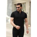 Erkek Fermuar Yakalı Kısa Kollu Tişört