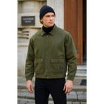 Erkek Fermuarlı Basic Cepli Haki Bol Kot Ceket - 2XL