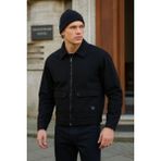 Erkek Fermuarlı Basic Cepli Siyah Bol Kot Ceket - XL