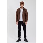 Erkek Fermuarlı Kanguru Cep 3 İplik Sweatshirt Kahverengi