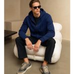 Erkek Fermuarlı Kapüşonlu Cepli İndigo Sweatshirt