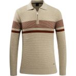 Erkek Fermuarlı Polo Yaka Kazak Triko Kabartmalı Örgü Desenli Klasik Kalıp - 5241F - Bej - 2XL