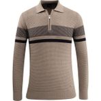 Erkek Fermuarlı Polo Yaka Kazak Triko Kabartmalı Örgü Desenli Klasik Kalıp - 5241F - Vizon - 2XL