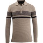 Erkek Fermuarlı Polo Yaka Kazak Triko Kabartmalı Örgü Desenli Klasik Kalıp - 5241F - Vizon - XL
