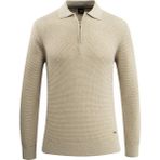 Erkek Fermuarlı Polo Yaka Kazak Triko Kabartmalı Örgü Düz Renk Klasik Kalıp - 5240F - Bej - 2XL