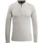 Erkek Fermuarlı Polo Yaka Kazak Triko Kabartmalı Örgü Düz Renk Klasik Kalıp - 5240F - Beyaz - 2XL