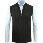 Erkek Fermuarlı Triko Yelek Çelik Örgü Desenli Cepli Klasik Kalıp - 5209J - 2XL - Koyu Gri