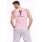 Erkek Fitilli Atlet Sıfır Yaka Slim Fit Arka Baskılı Spor Atlet - Pembe
