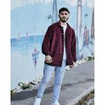 'erkek Fitilli Kadife Gömlek – Tek Cepli Oversize Model' - XL - Bordo