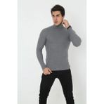 Erkek Fitilli Kaşkorse Kumaş Boğazlı Full Likralı Slimfit Body - Füme