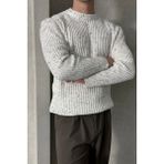 Erkek Fitilli Örme Oversize Kazak Ekru