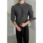 Erkek Fitilli Örme Oversize Kazak - XL - Antrasit