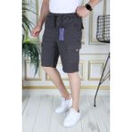 Erkek Füme Likralı Gabardin Şort Kargo Cepli Pamuklu Beli Lastikli Bağcıklı Basic Şort - 30