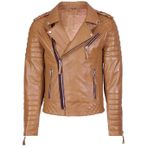 Erkek Gerçek Deri Moda Bisikletçi Ceketi - Erkek Cow Hide Orijinal Bisikletçi Deri Ceket - Şık Nakavt Gerçek Deri Ceket - Klasik Deri Motosiklet Ceketi, kahverengi (Light Brown), XL