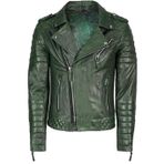 Erkek Gerçek Deri Moda Bisikletçi Ceketi - Erkek Cow Hide Orijinal Bisikletçi Deri Ceket - Şık Nakavt Gerçek Deri Ceket - Klasik Deri Motosiklet Ceketi, yeşil (Olive Green), XS