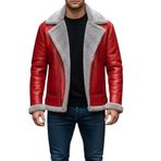 Erkek Gerçek Deri Noel Ceketi - Lüks Noel Baba Cosplay Kostüm - Kış Kıyafeti Shearling Kürk Sıcak Bomber, siyah, XL