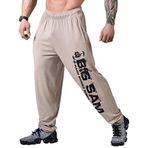 Erkek Gevşek Fit Eşofman Altı, Akan Kumaş, Esnek Spor Salonu Egzersiz Vücut Geliştirme Cepli Aktif Pantolon, Açık Kahverengi, XL