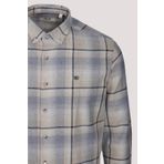 Erkek Gömlek Bej Uzun Kol Ekose Kareli Flanel Yün Tuşeli Slim Fit Düğmeli Yaka Shirt NCS JEANS 7269 BEJ XL
